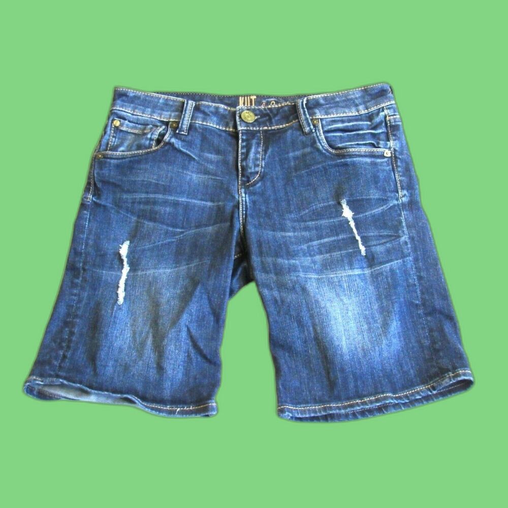 Kut Front The Kloth Sz 4 Denim Shorts Mid Rise Distressed Medium Wash